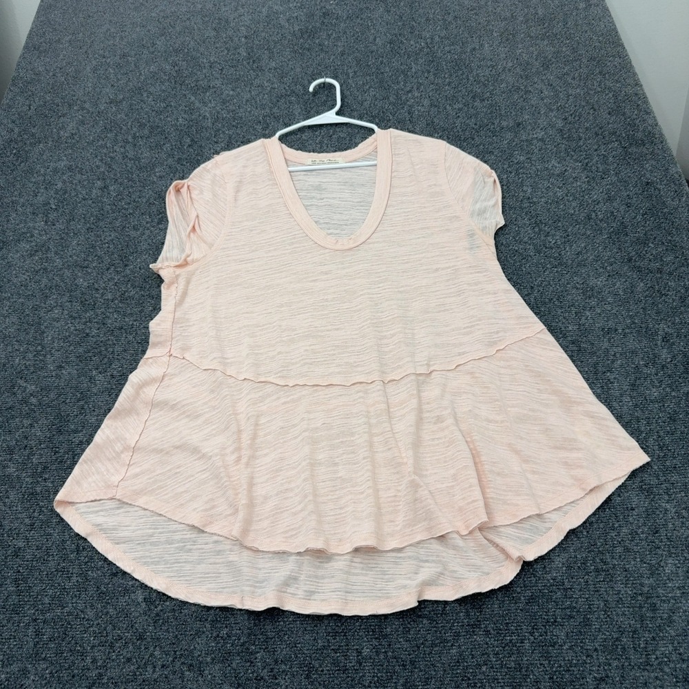 We The Free Top Womens L Pink Poly Cotton Slub Peplum Raw Hem Boho Casual
